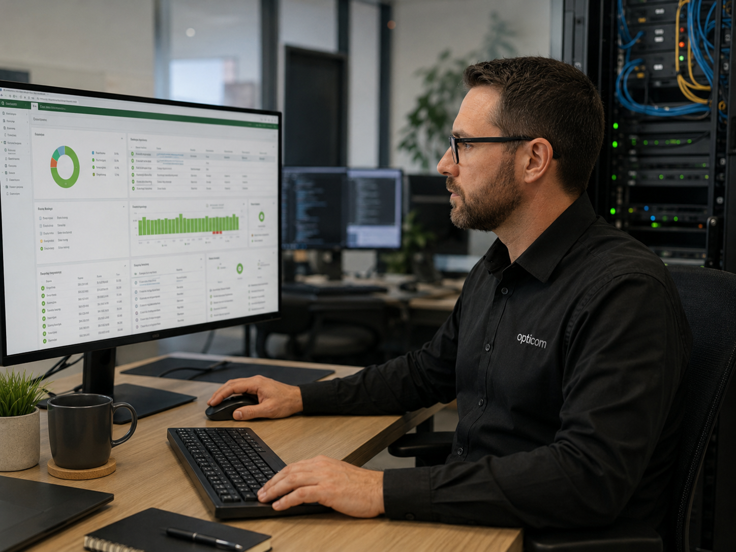 Foto: IT-Fachkraft überprüft Backup-Status und Wiederherstellungsprozess auf einem Monitor