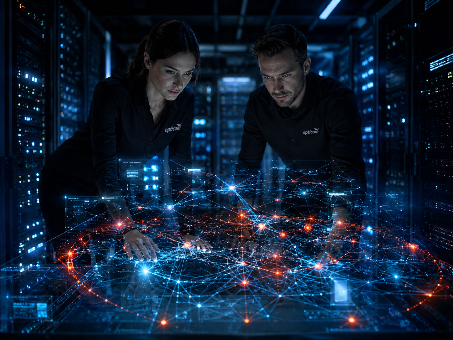 Abstrakte Netzwerk-Visualisierung mit leuchtenden Sicherheitsknoten und Datenverbindungen