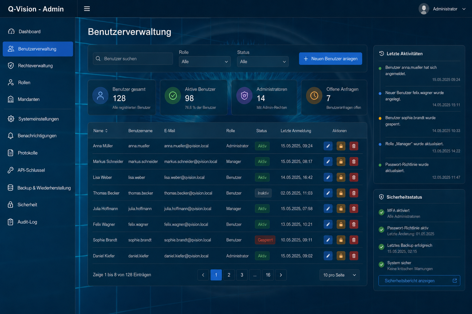 Foto: Web-Interface für Benutzerverwaltung auf Monitor