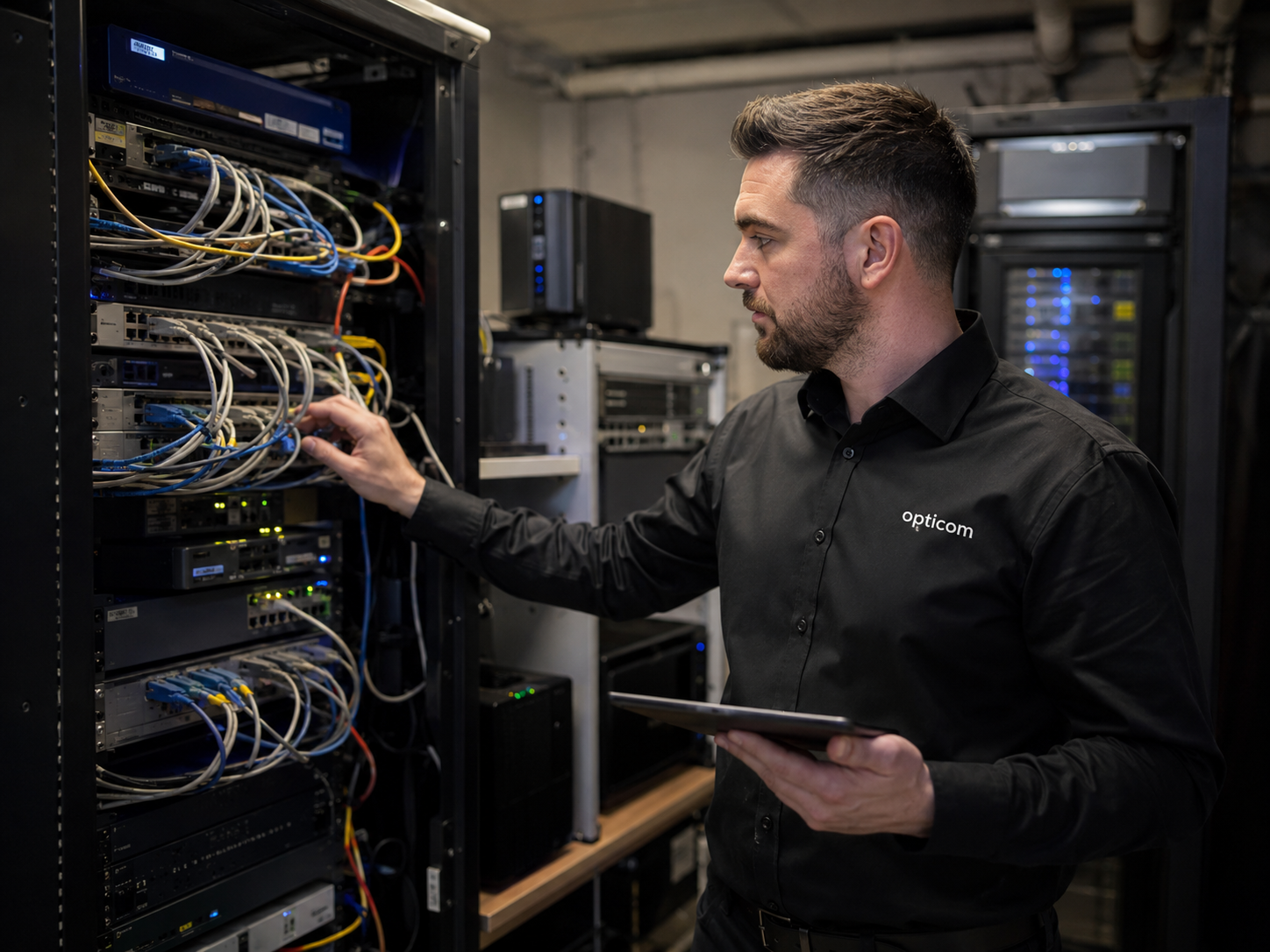 Foto: Techniker prüft bestehende Server-Hardware in einem lokalen Serverraum