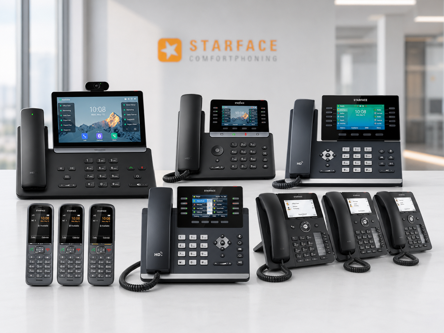 Verschiedene IP-Telefone und Endgeräte von unterschiedlichen Herstellern